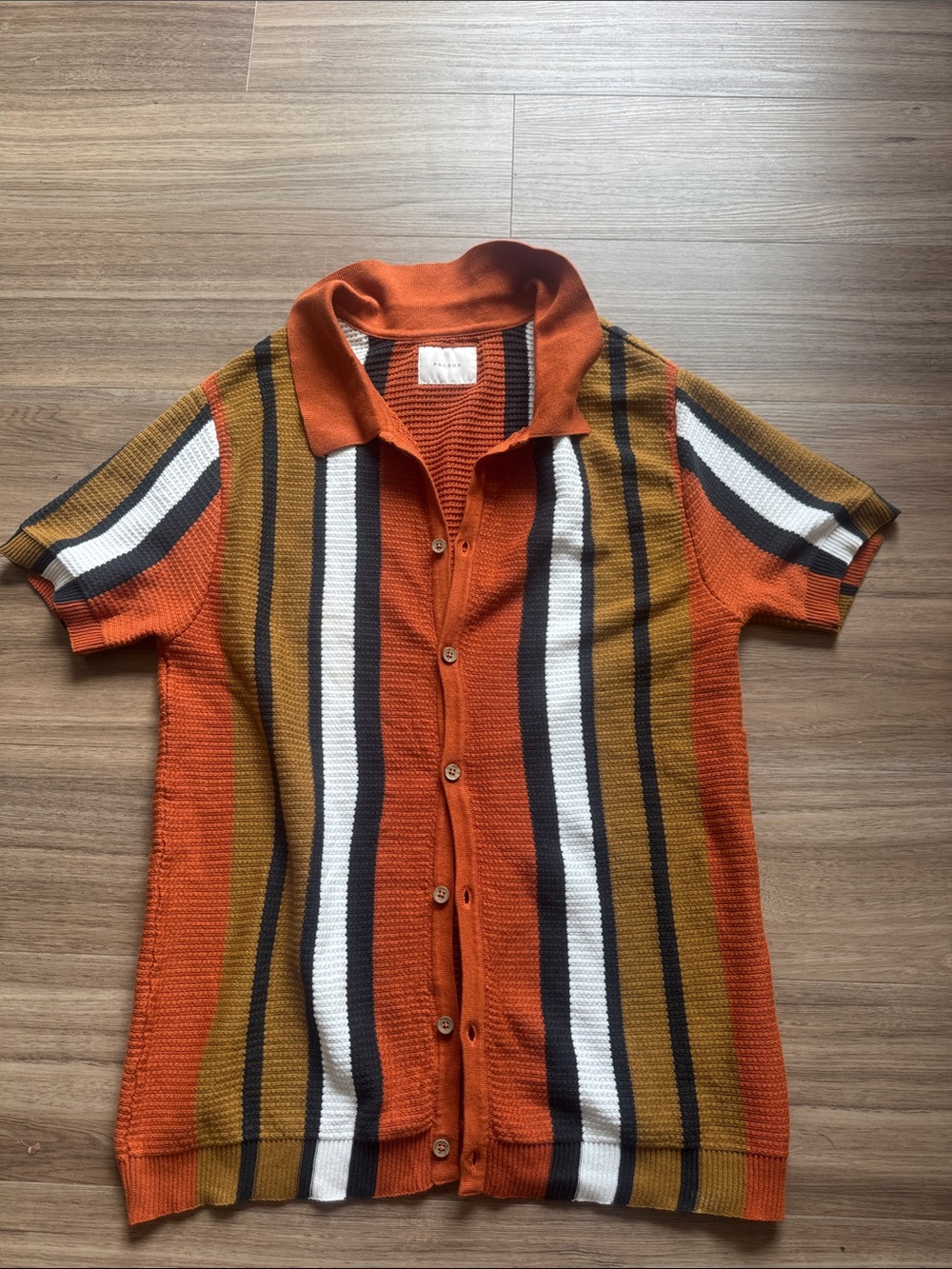 PacSun Orange Multicolor Striped Short-Sleeve Button-Down Shirt